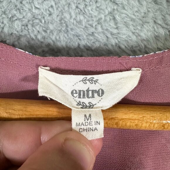 Entro Top Ladies Blue w/ Metallic Gold Leopard 3/4 Sleeves Ruffled - Picture 9 of 9